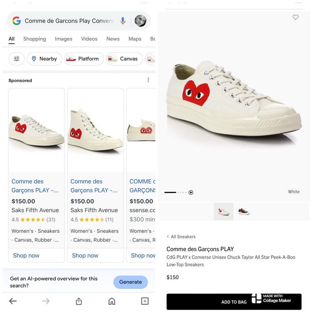 Comme des Garçons Off-White Converse Low Top Sneakers Men Size 9 (oversized) - Picture 13 of 15